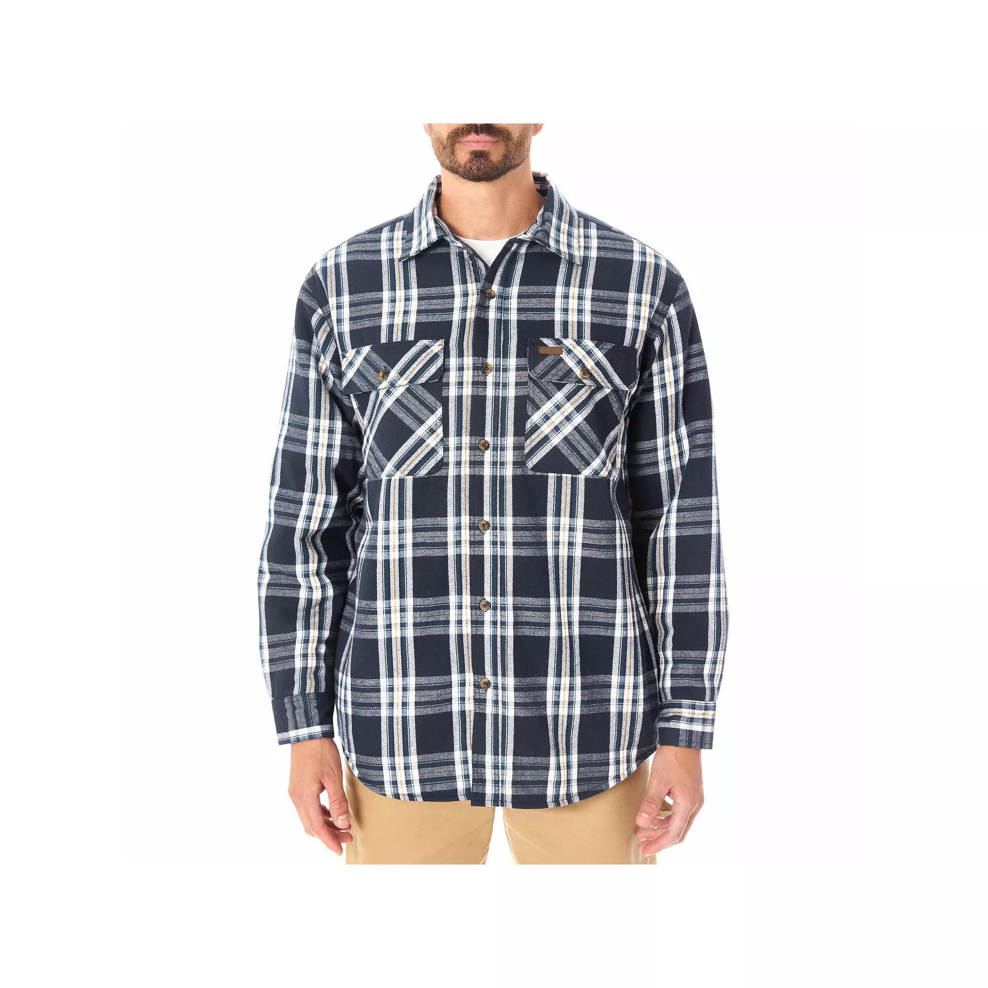 Men's Smith's Workwear Faux Sherpa Lined Flannel Shirt Jacket, Size: XXL, Blue Black 616 Product Image