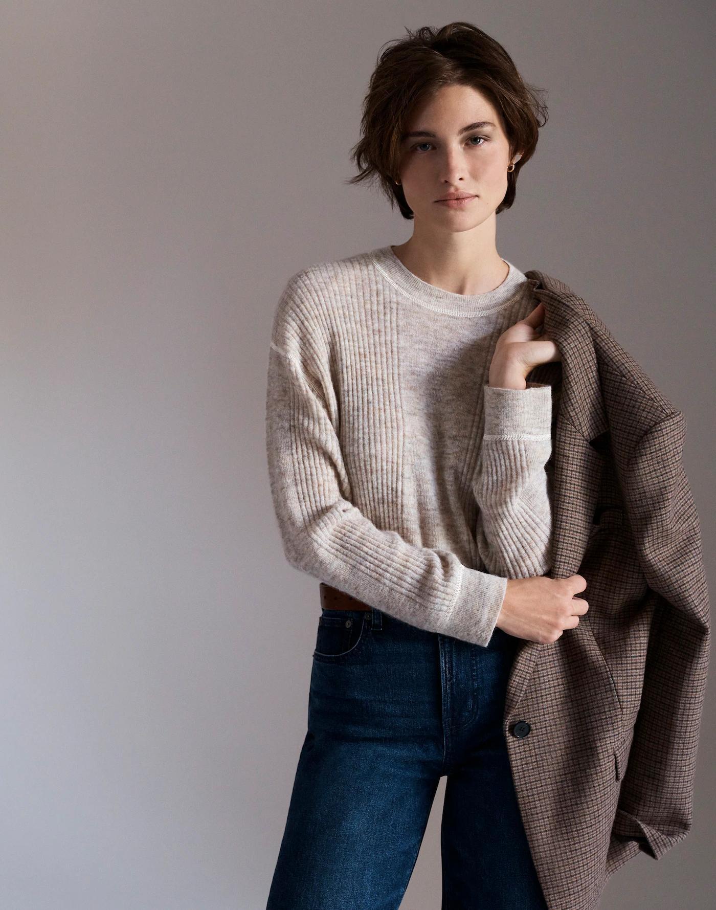 Ribbed Alpaca-Blend Crewneck Sweater Product Image