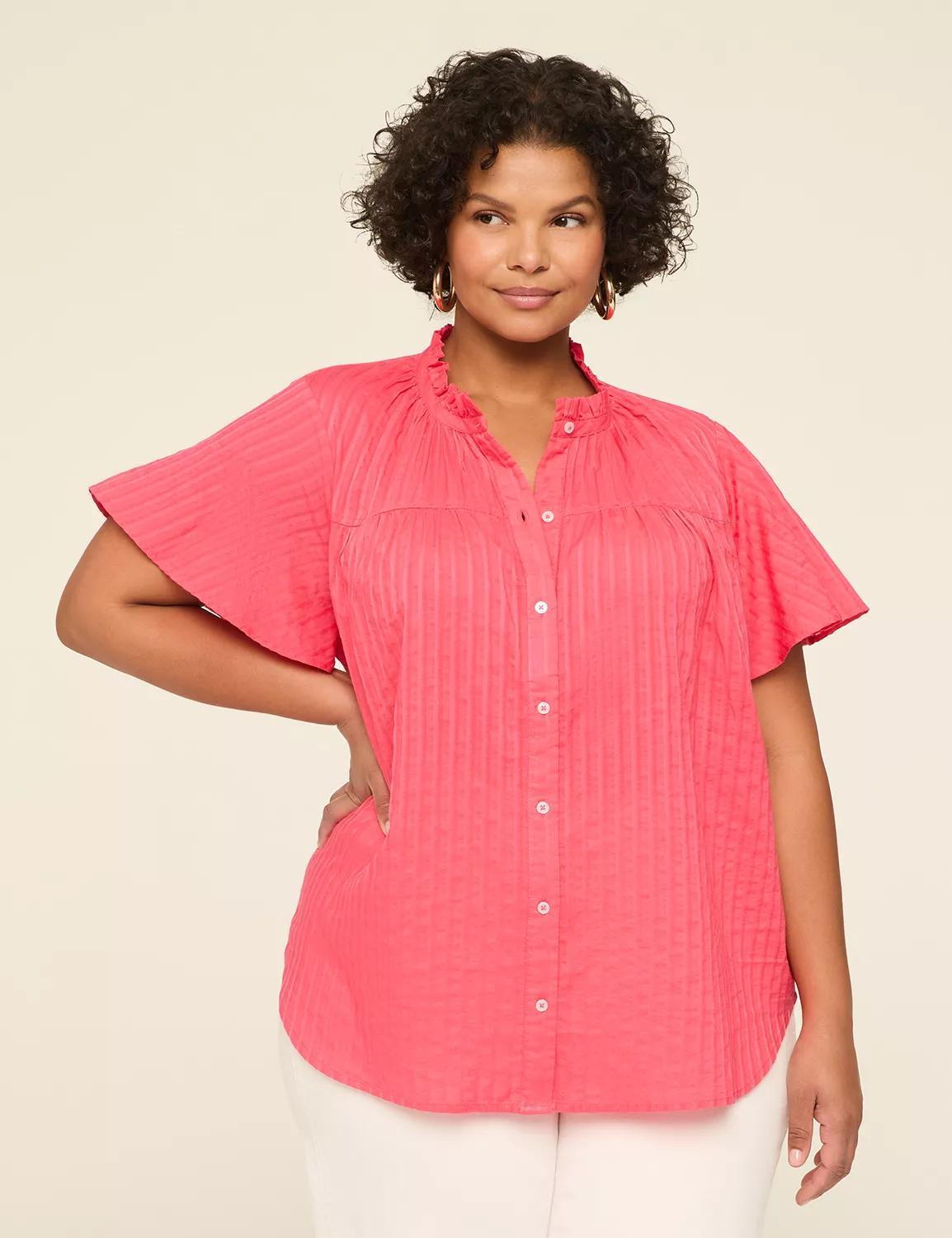 Ruffle-Neck Button-Down Top Product Image