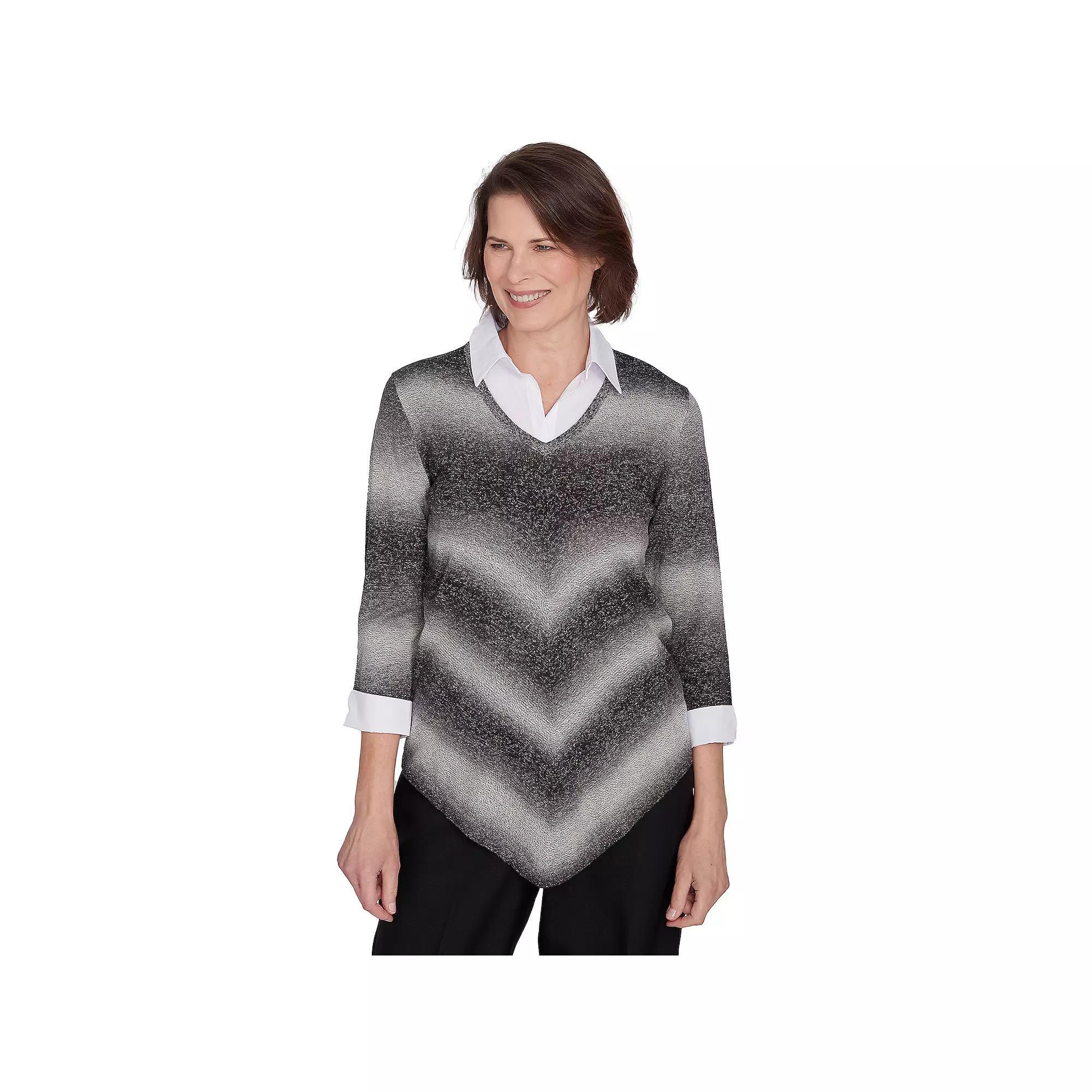 Women's Alfred Dunner Chevron Ombre Woven Sweater, Size: Large, Grey Product Image