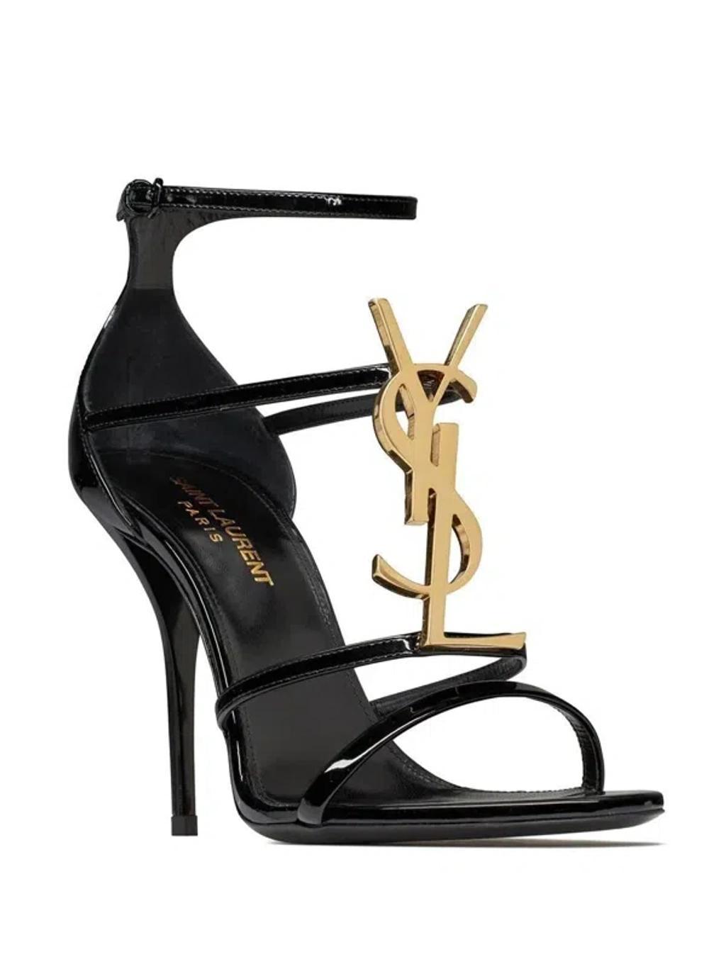 SAINT LAURENT Strappy Logo Stiletto Sandals In Nero Product Image