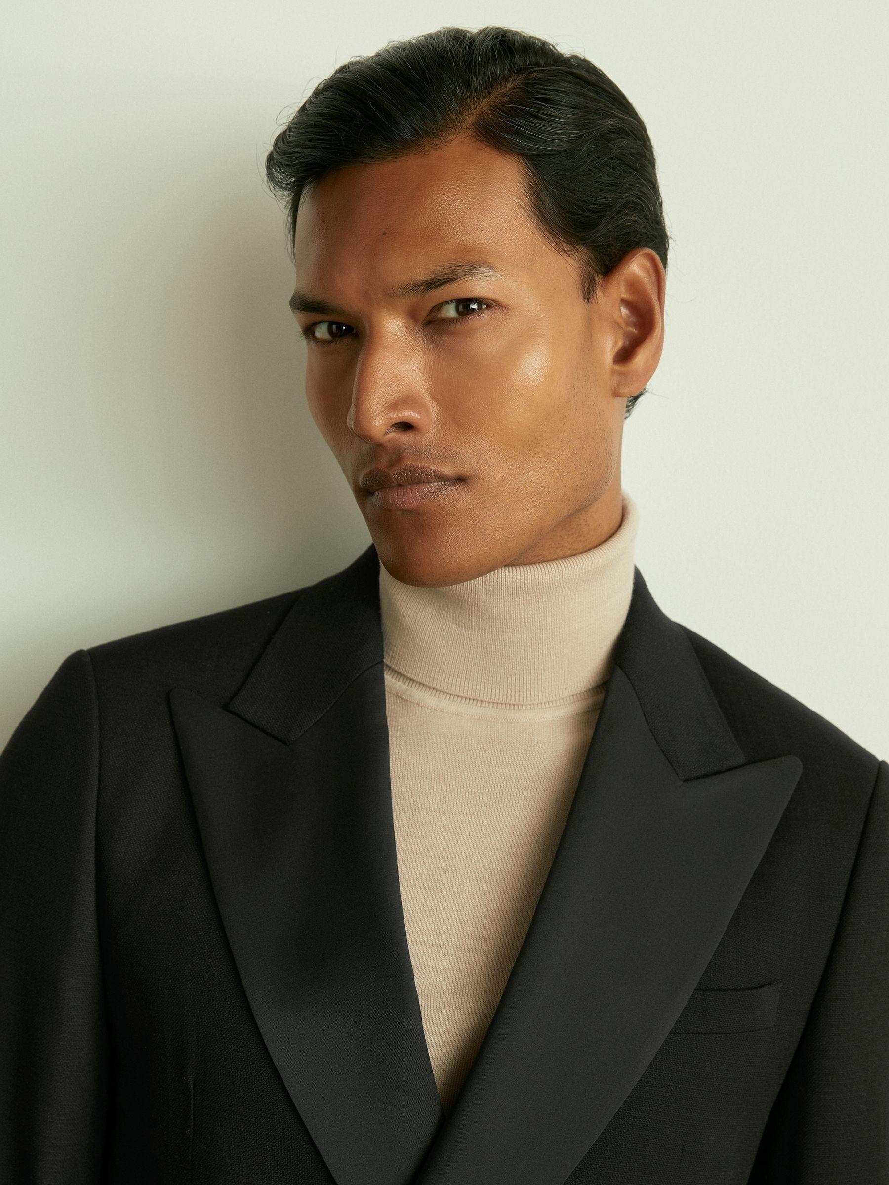 Double-Breasted Tuxedo Jacket in Black Hopsack in Black Product Image