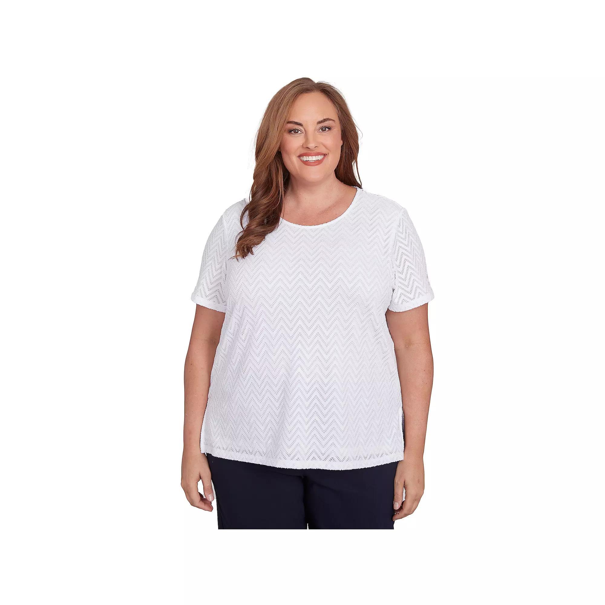 Plus Size Alfred Dunner Textured Chevron Lace Back Tee, Women's, Size: 2XL, White Product Image