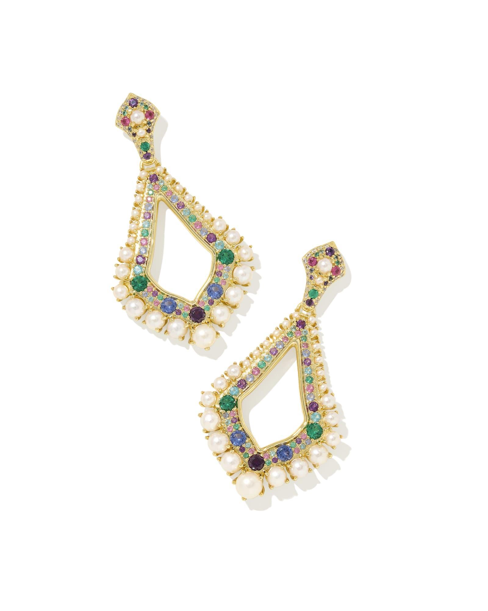 Krista Gold Statement Earrings in Green Mix Product Image