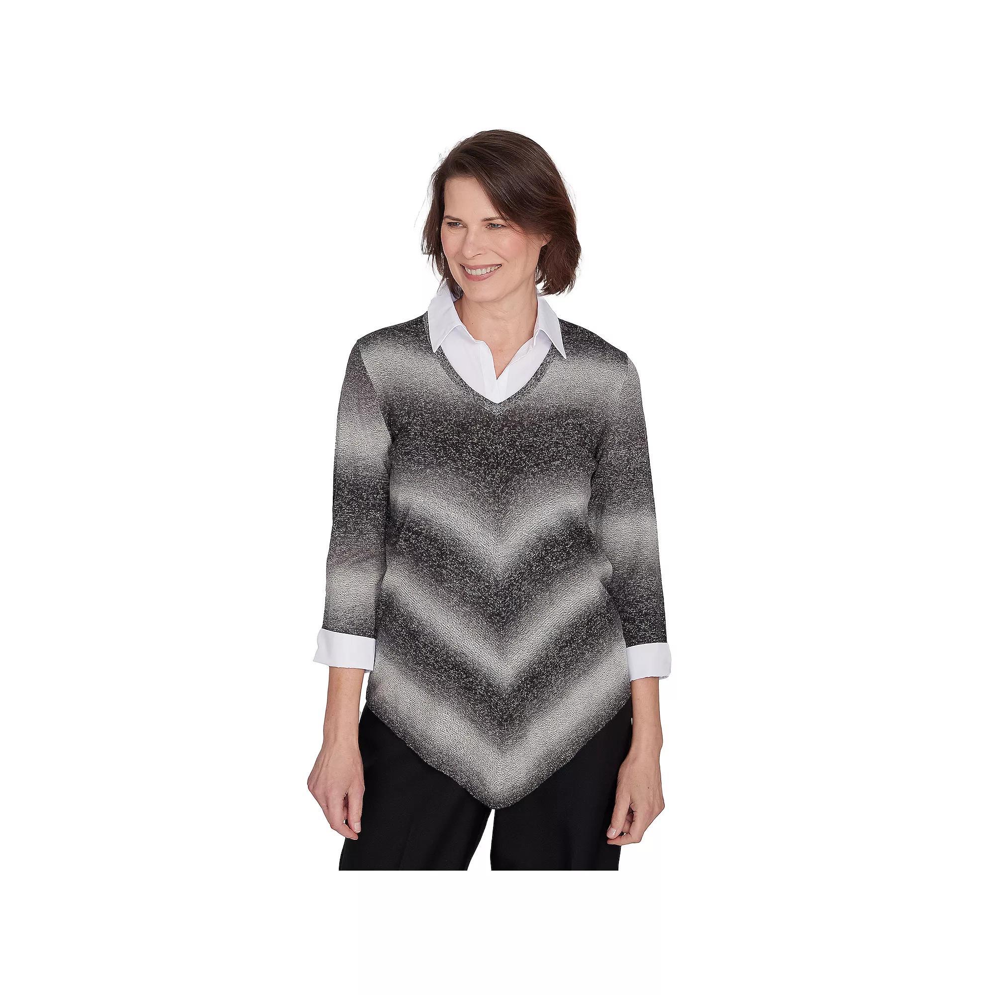 Women's Alfred Dunner Chevron Ombre Woven Sweater, Size: Large, Grey Product Image