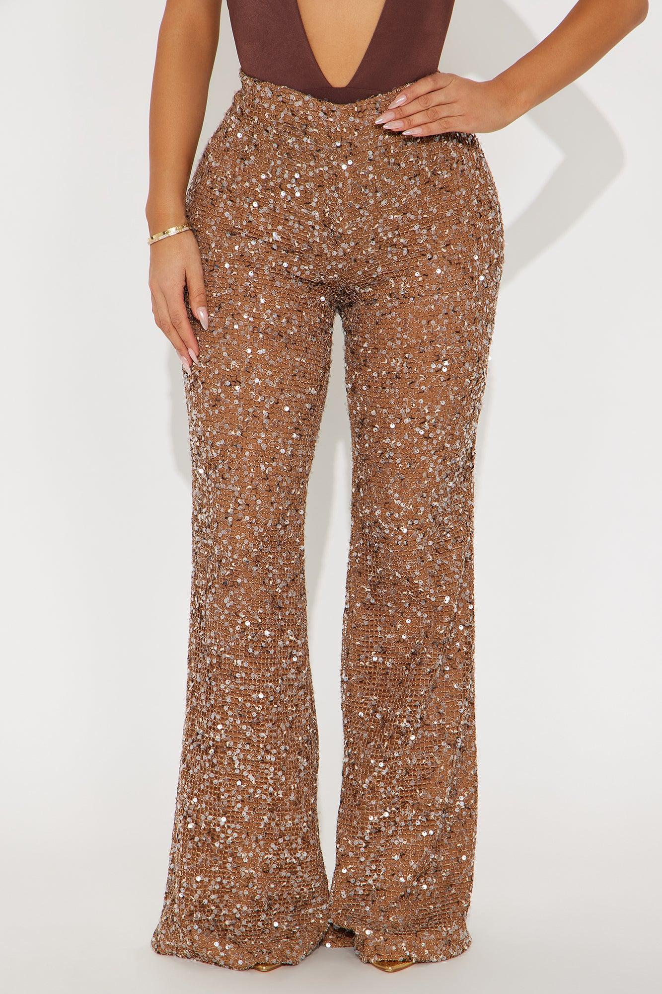 Maja Sequin Knit Flare Pant - Mocha Product Image