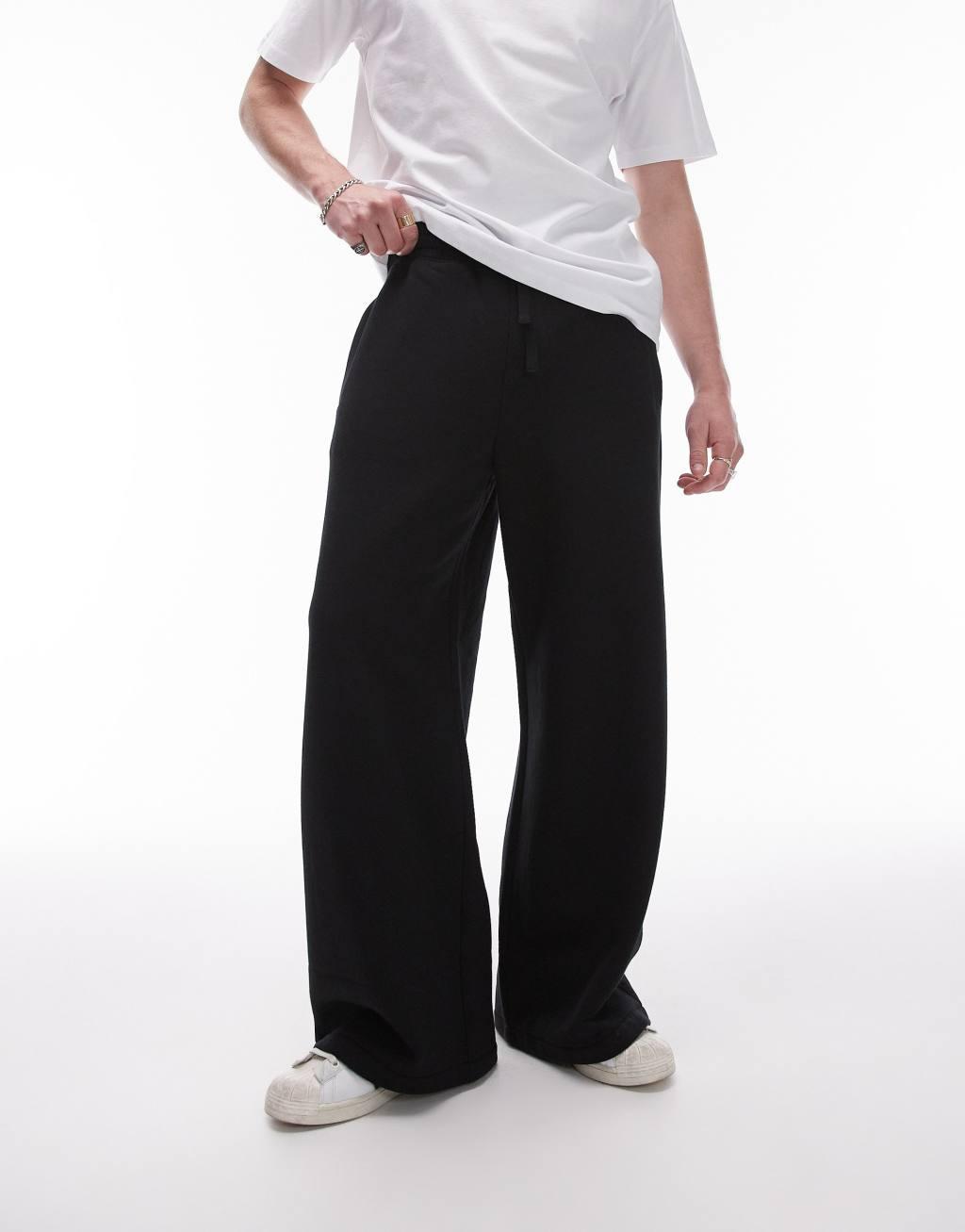 Topman baggy leg sweatpants in black Product Image