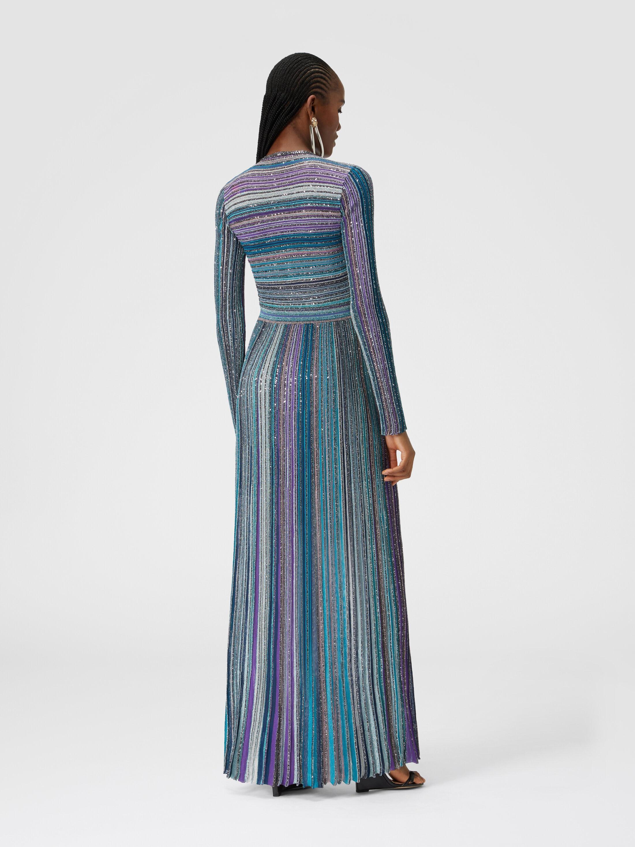 Long dress in lamé pleated knit Product Image