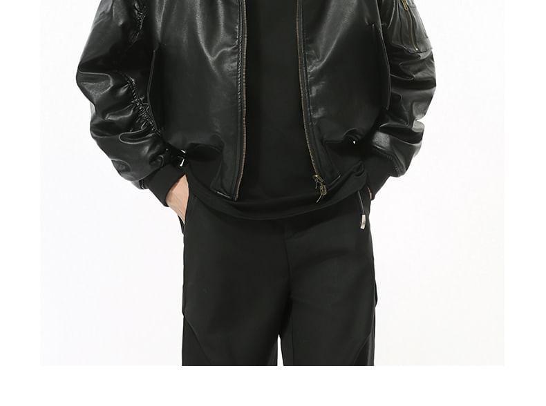 Faux Leather Panel Hooded Zip Jacket Product Image