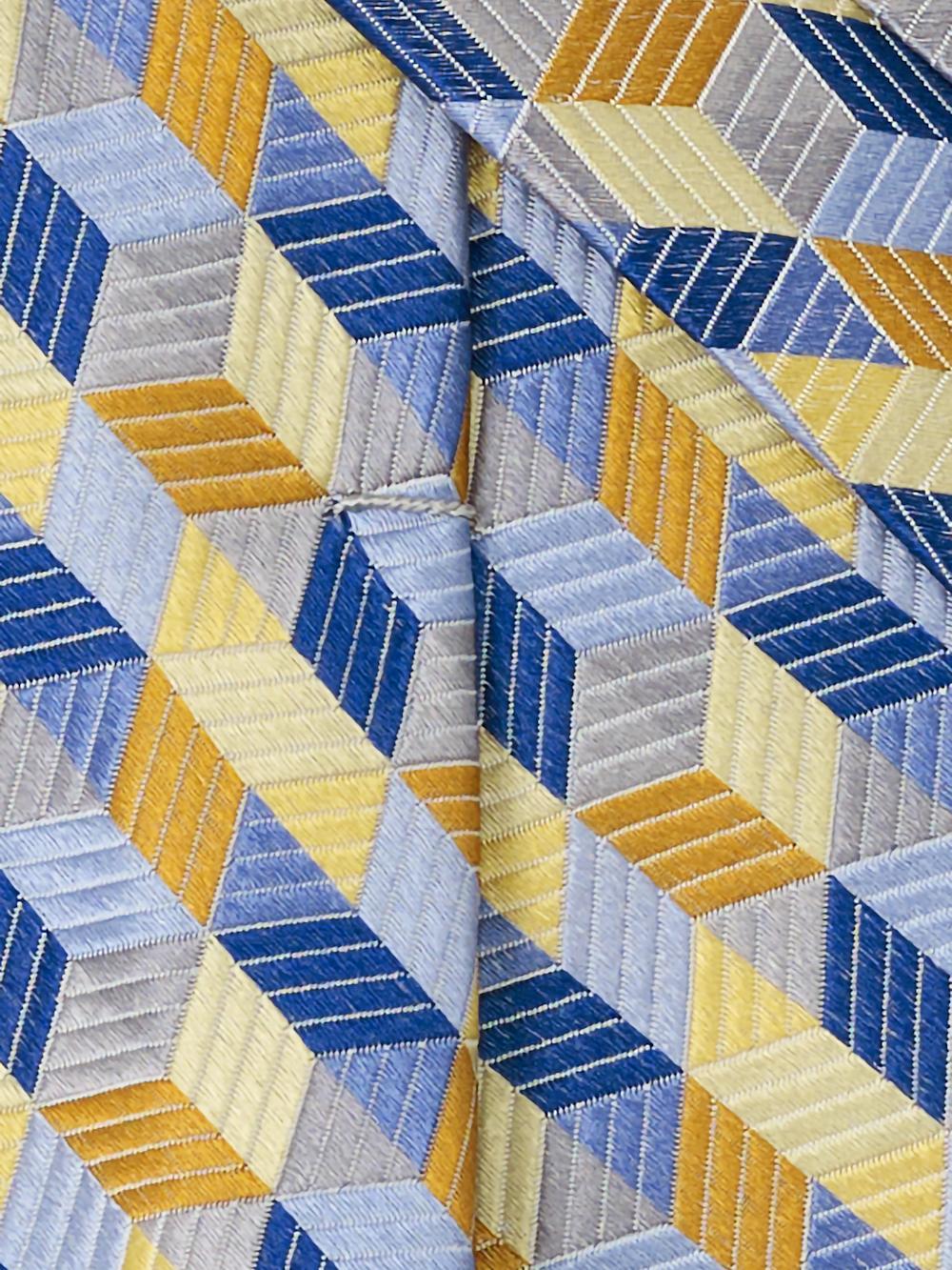 Geometric Woven Silk Tie - Yellow/blue Product Image