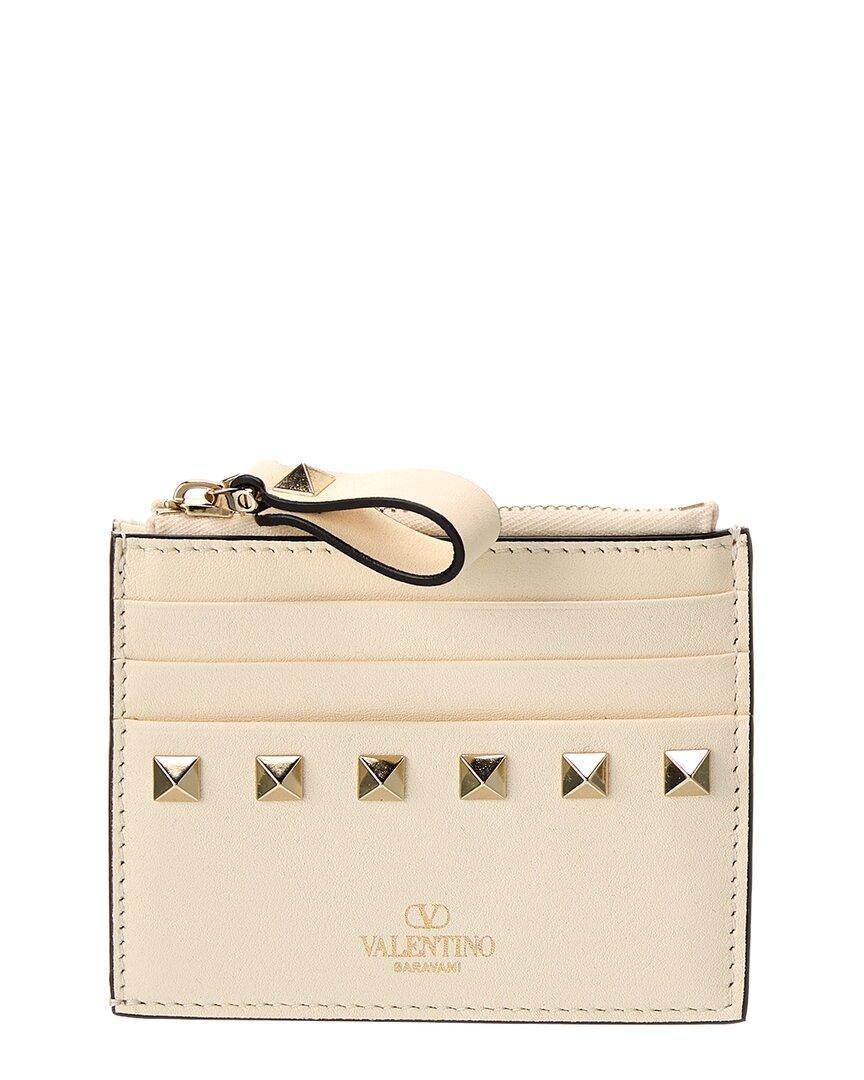 VALENTINO GARAVANI Valentino Rockstud Leather Card Holder In White Product Image