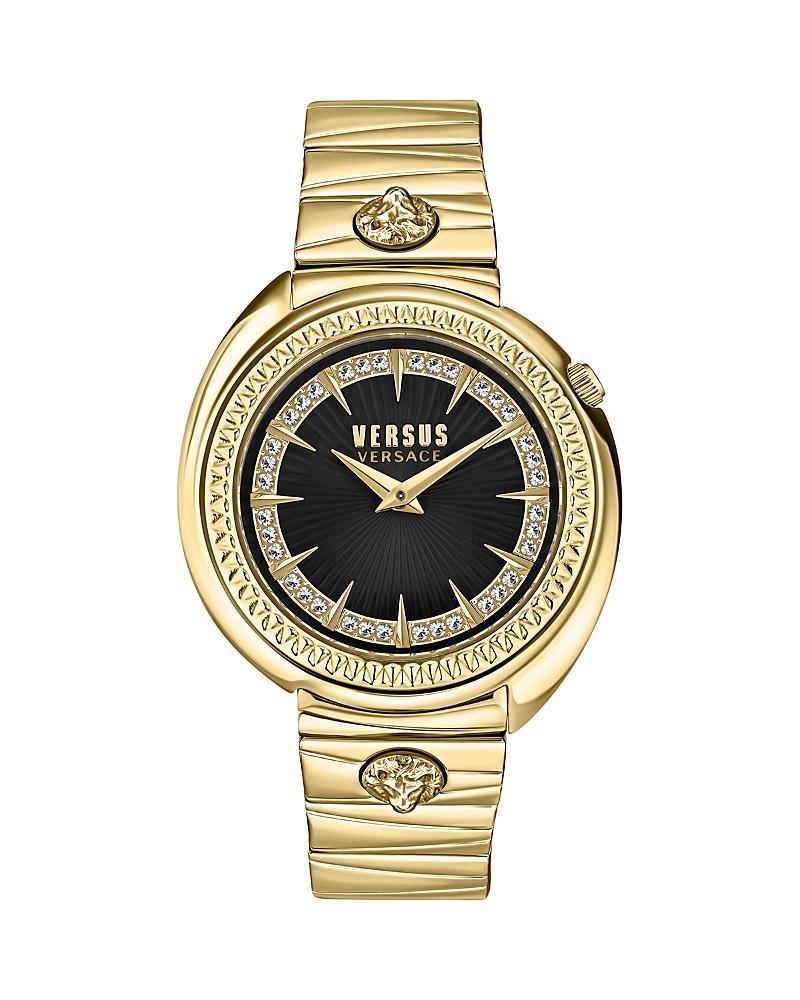 Versus By Versace Womens Tortona Crystal Two Hand Black Leather Strap Watch Product Image