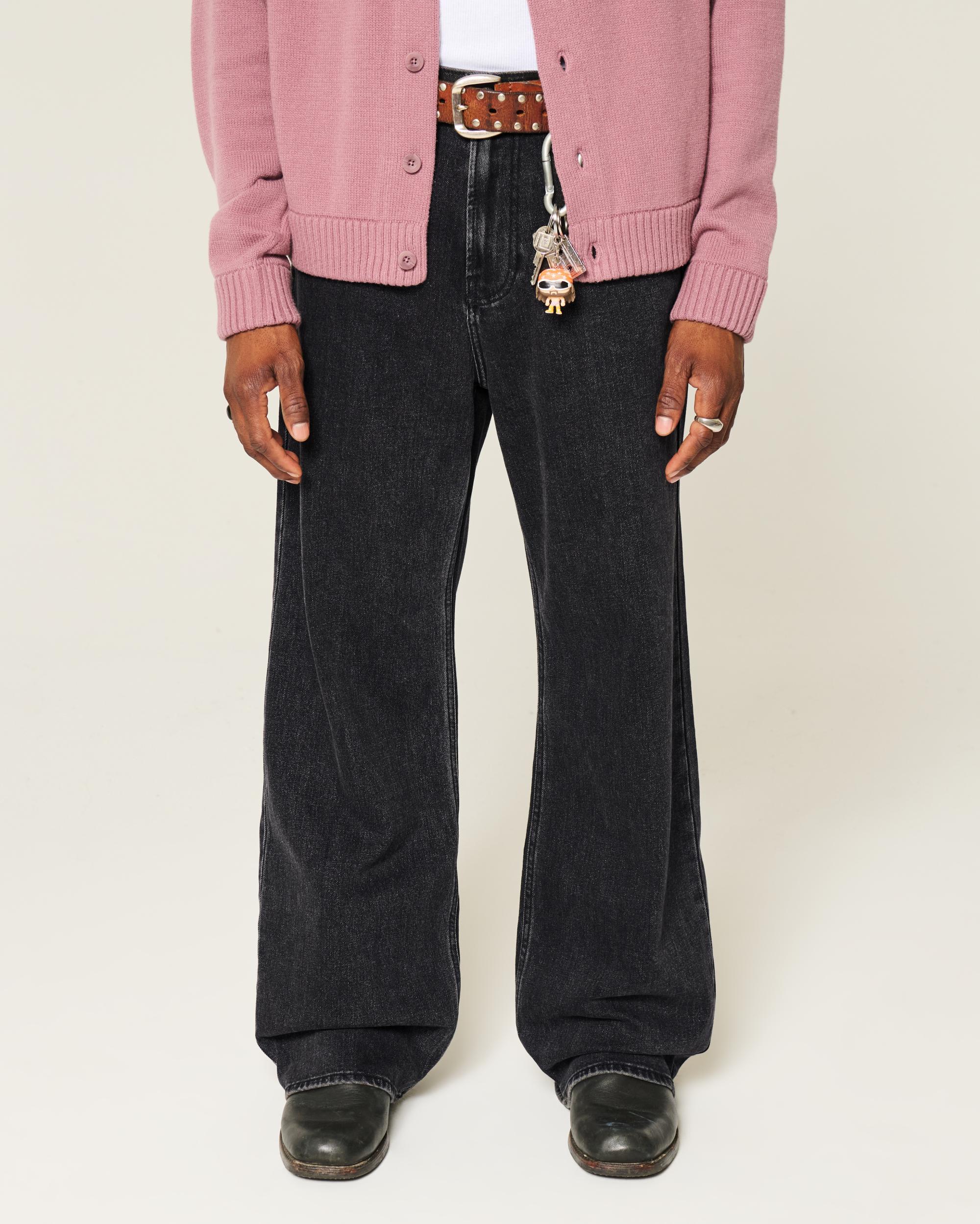 Washed Black Baggy Bootcut Jeans Product Image