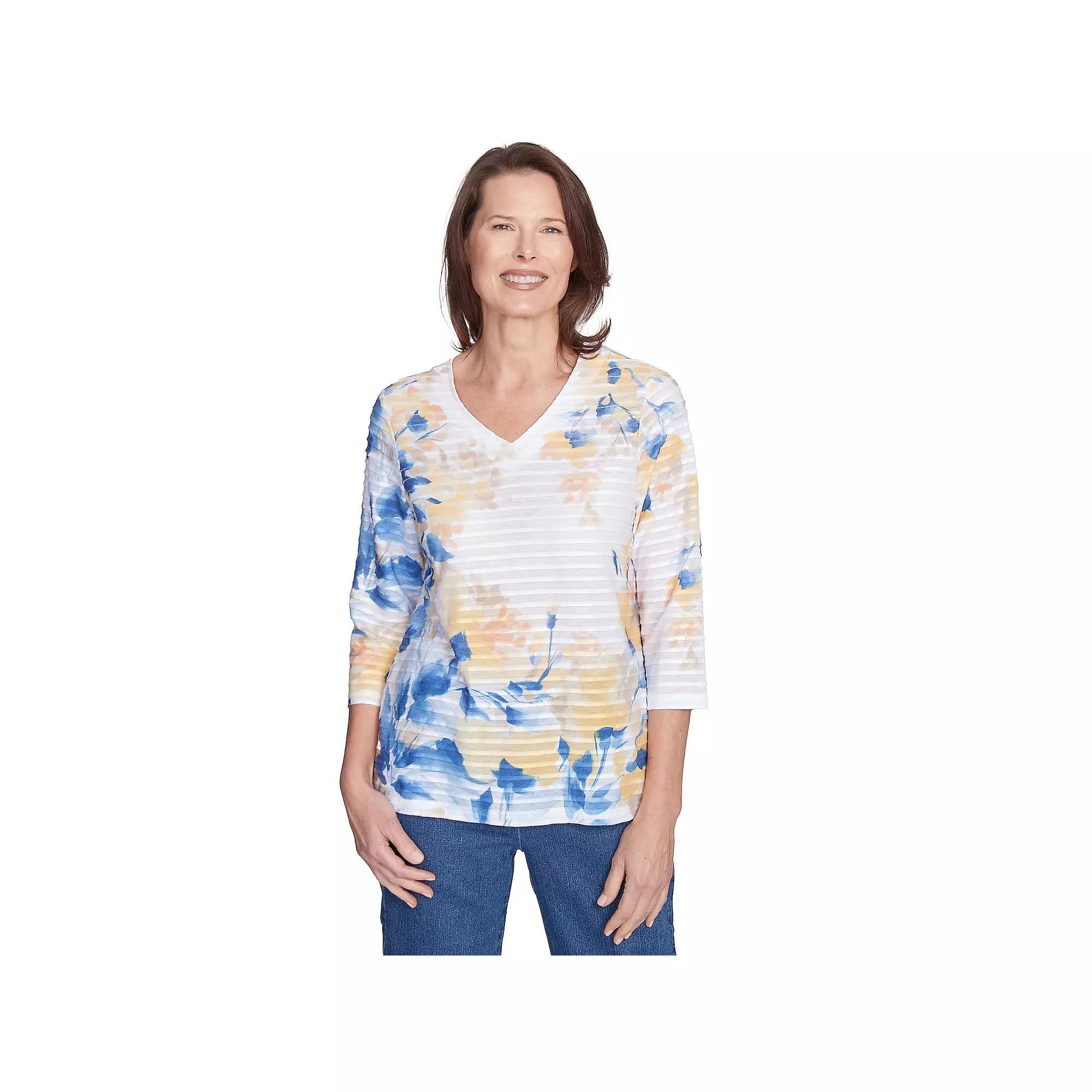 Women's Alfred Dunner Floral Textured V-Neck Top,  Product Image