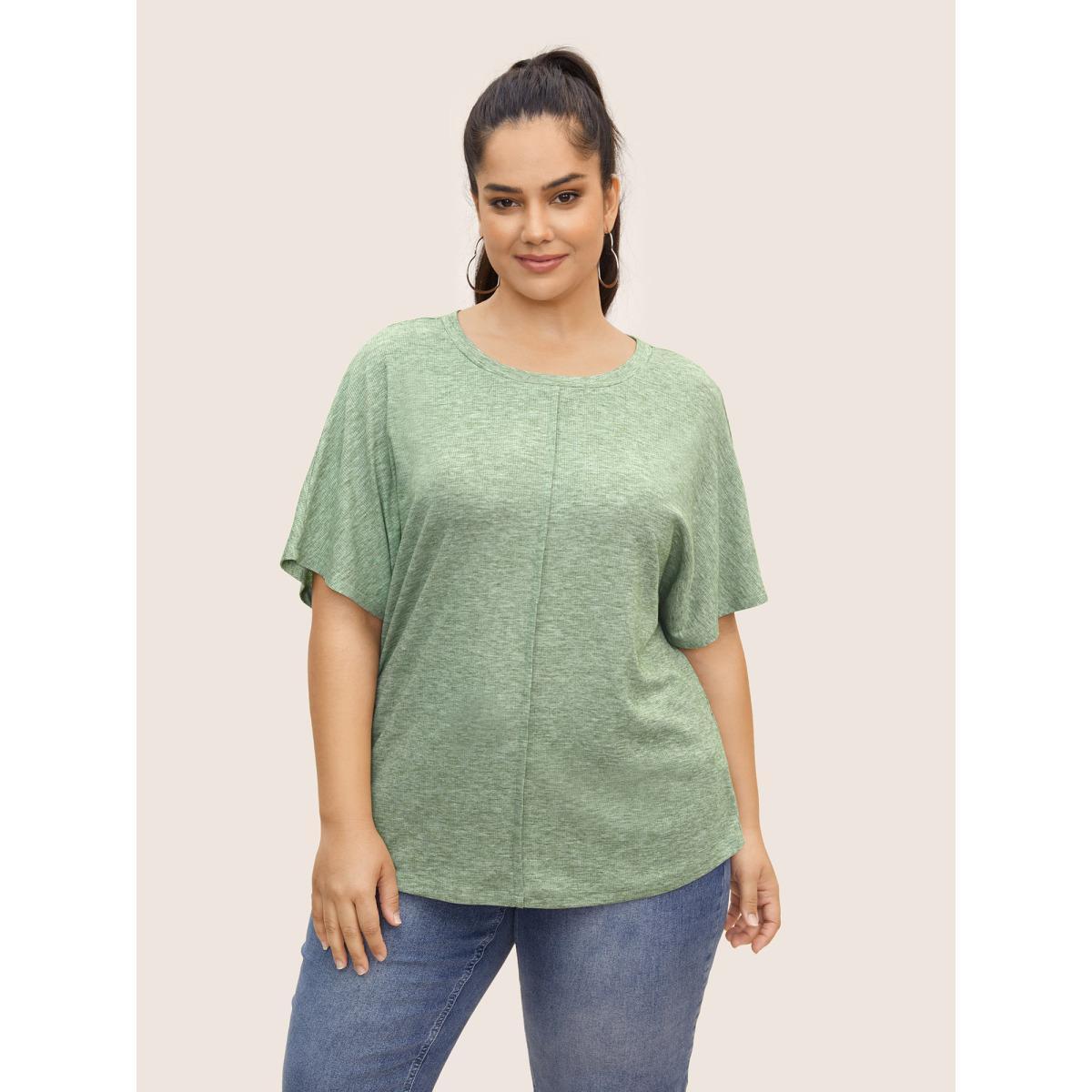 Plus Size Heather Rib Knit Dolman Sleeve T-shirt Palemauve Women Casual Texture Round Neck Everyday T-shirts BloomChic 12/L Product Image