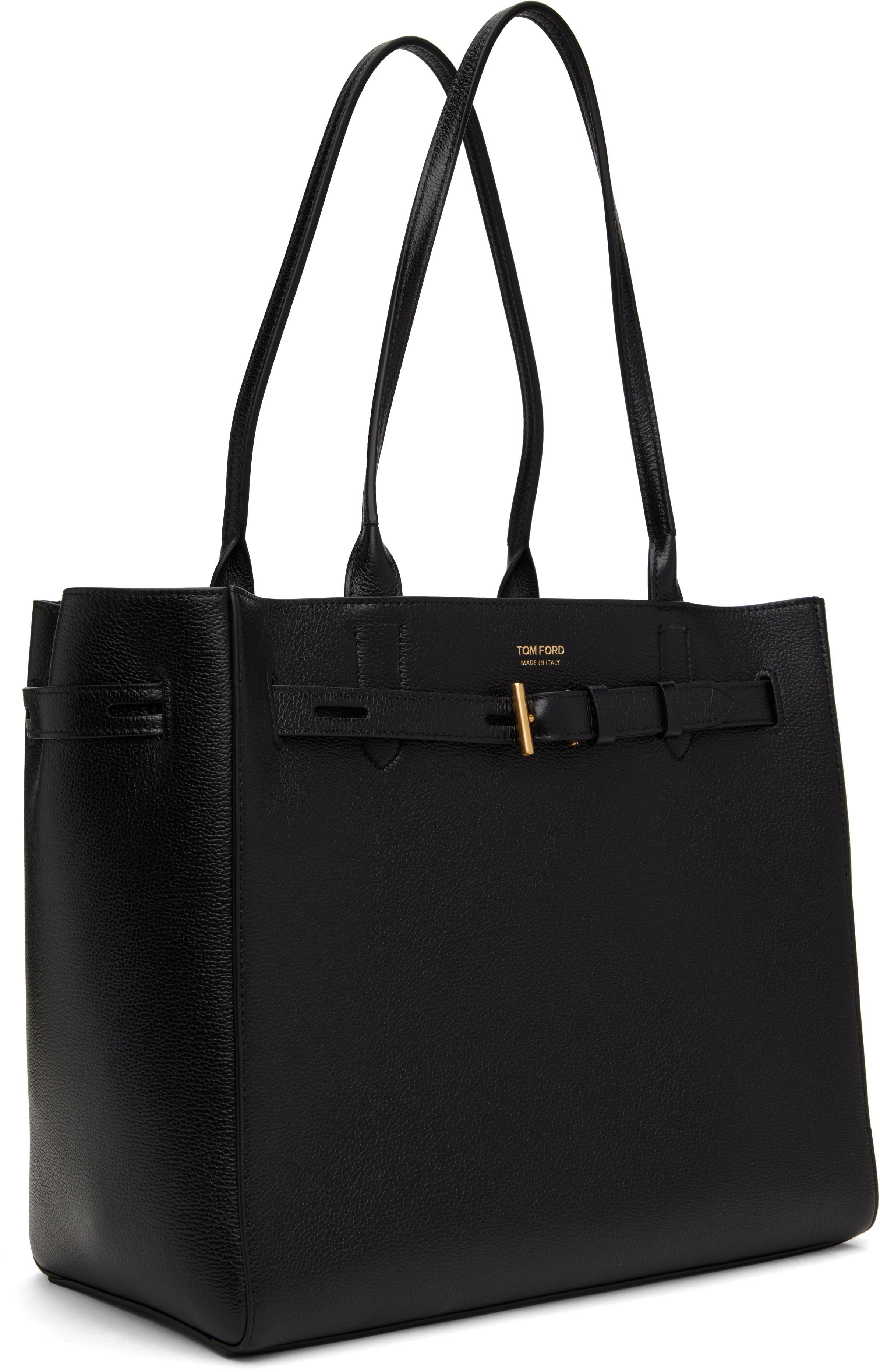 TOM FORD Black Grained Leather Audrey Medium Tote In 1n001 Black Product Image