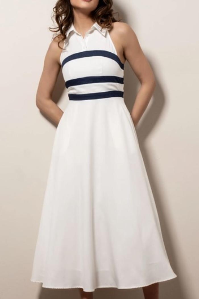 Impeccably Striped Collared Midi Dress Product Image