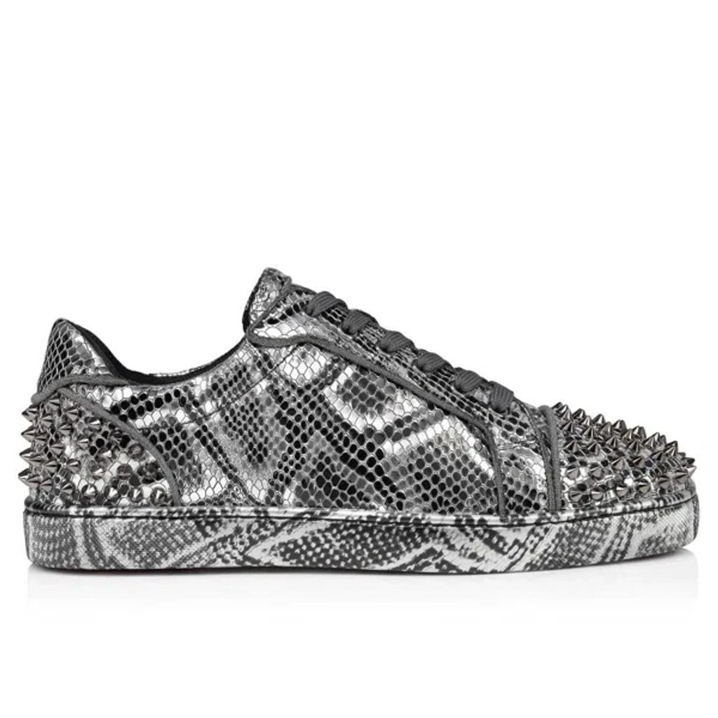 CHRISTIAN LOUBOUTIN Men's Seavaste 2 Snake-effect Low-top Sneakers In Silver Product Image