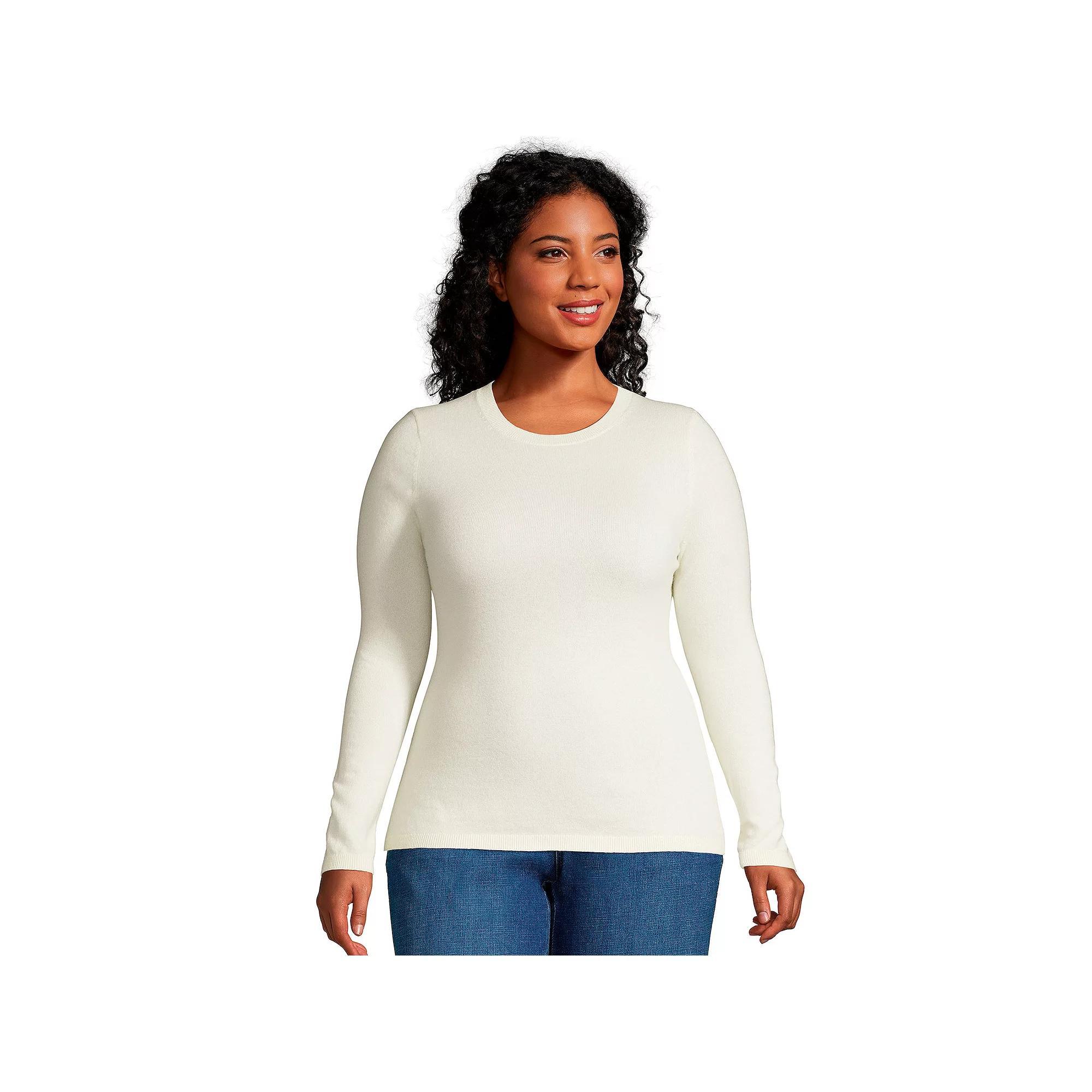 Plus Size Lands' End Crewneck Cashmere Sweater, Women's, Size: 1XL, Green Donegal Product Image