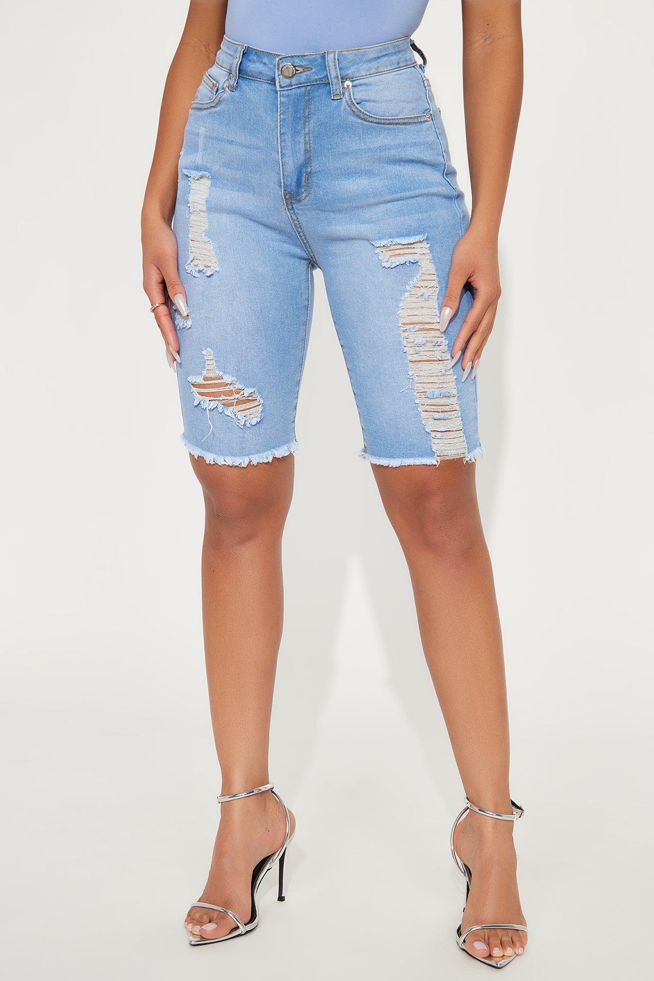 Arielle High Rise Bermuda Denim Shorts - Light Wash Product Image