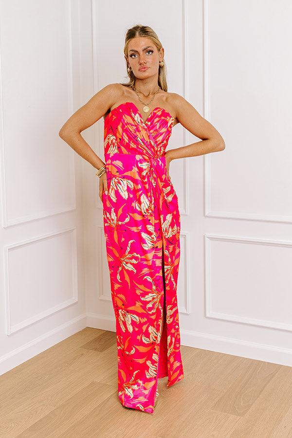 Gala Ready Satin Maxi Dress in Hot Pink Product Image