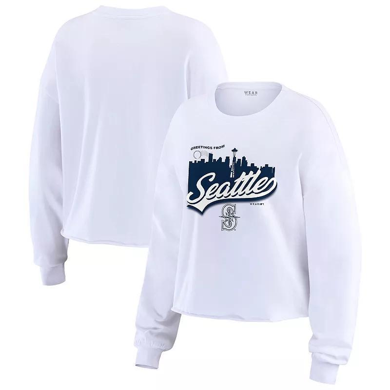 Women's WEAR by Erin Andrews White Seattle Mariners Domestic Postcard Long Sleeve T-Shirt, Size: Medium Product Image