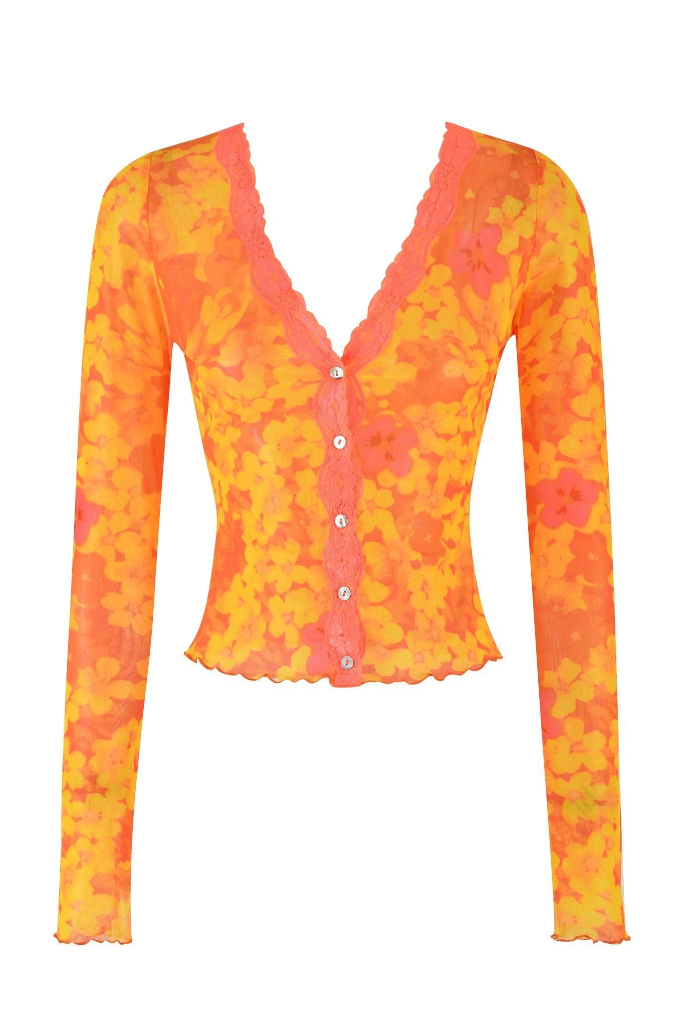 TASHI TOP - ORANGE : NEON FLORAL Product Image