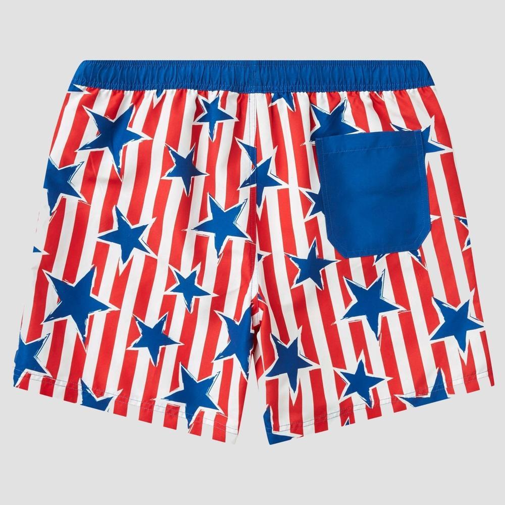 Mens Star Print Striped Americana Swim Shorts Red Product Image