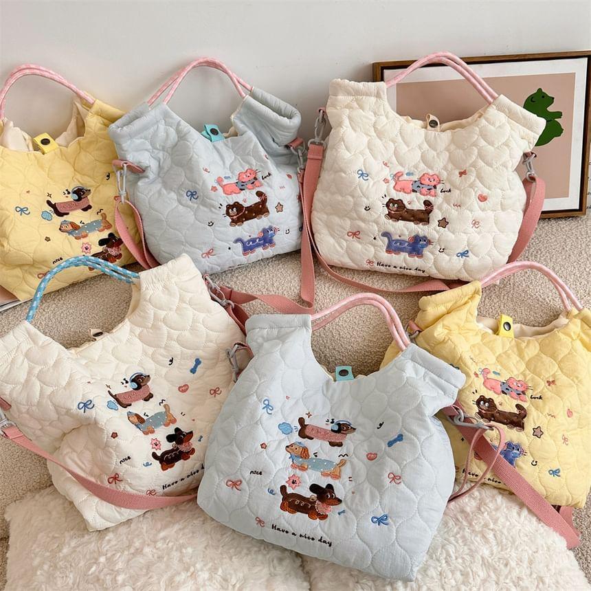 Cartoon Embroidered Heart Quilted Tote Bag Product Image