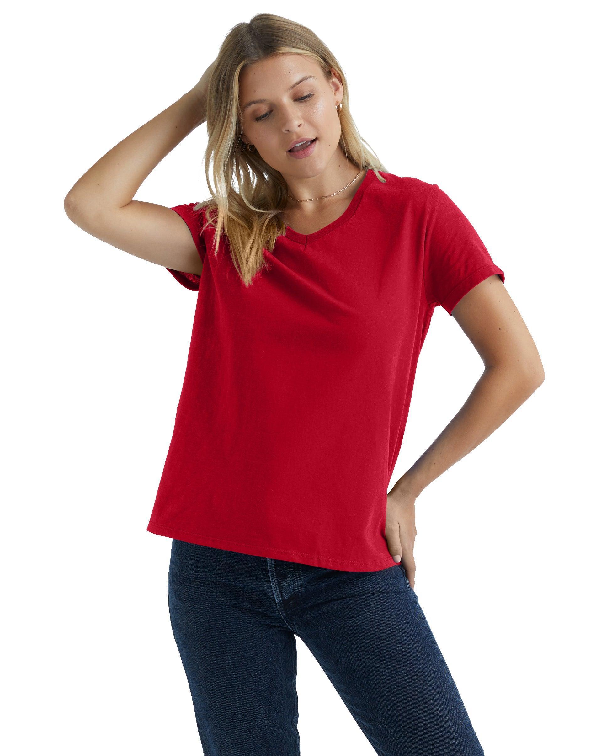 Hanes Essentials Womens Cotton V-Neck T-Shirt Deep Royal M Product Image