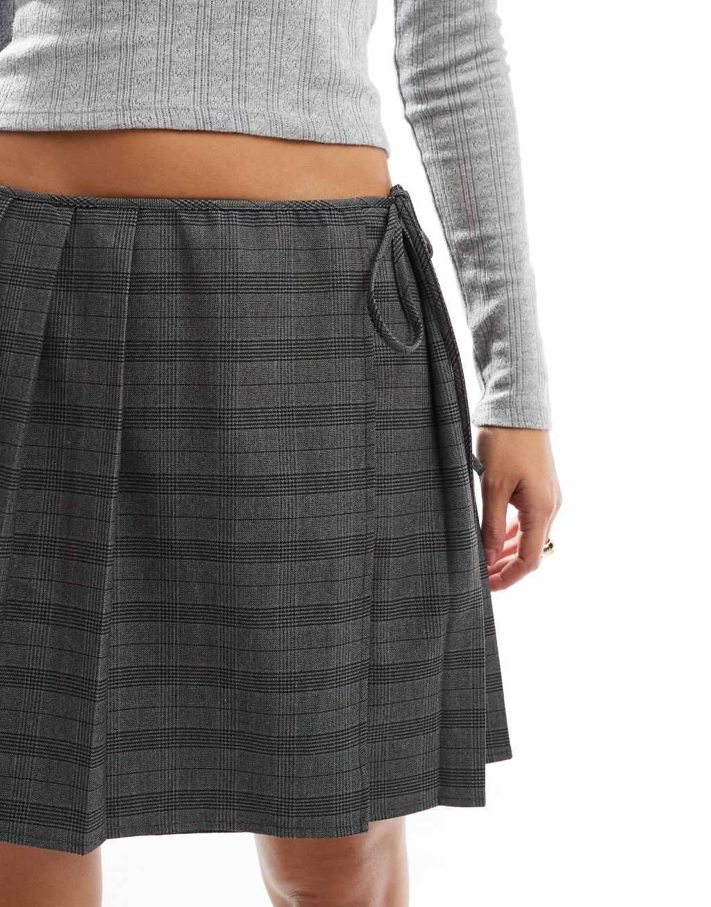 ASOS DESIGN tailored pleated wrap mini skirt in gray check Product Image