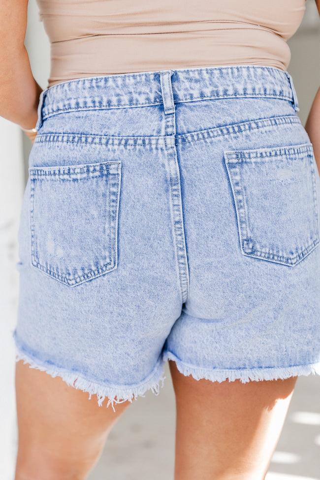 Off On The Town Button-Fly Distressed Light Wash Shorts FINAL SALE Product Image