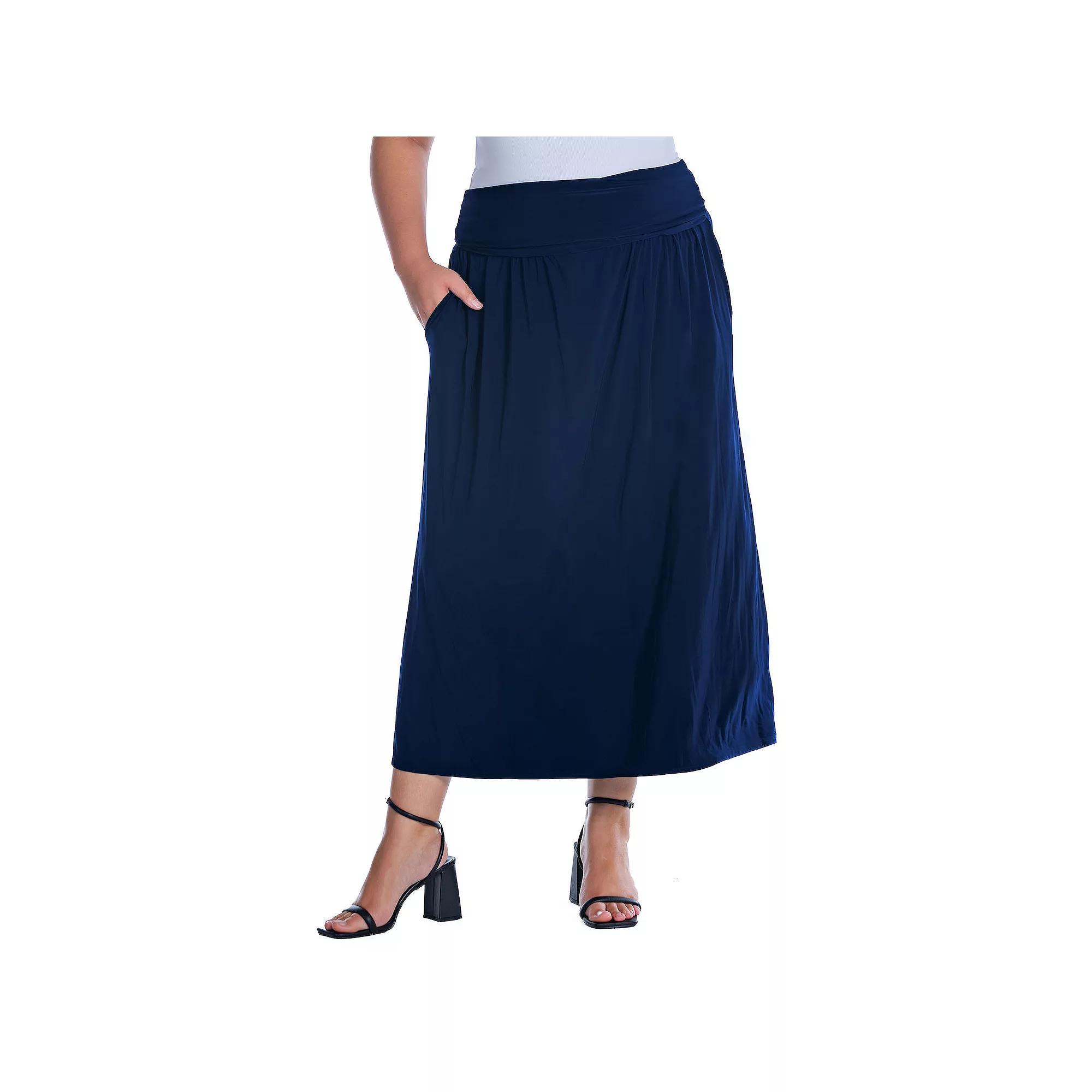 Plus Size 24Seven Comfort Apparel Foldover Maxi Skirt With Pockets, Womens Product Image