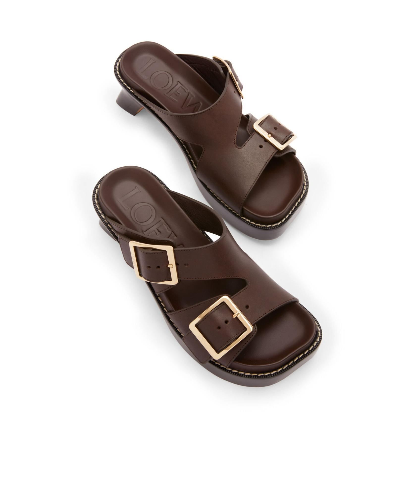 LOEWE Ease Buckled Leather Mules In Brown Product Image