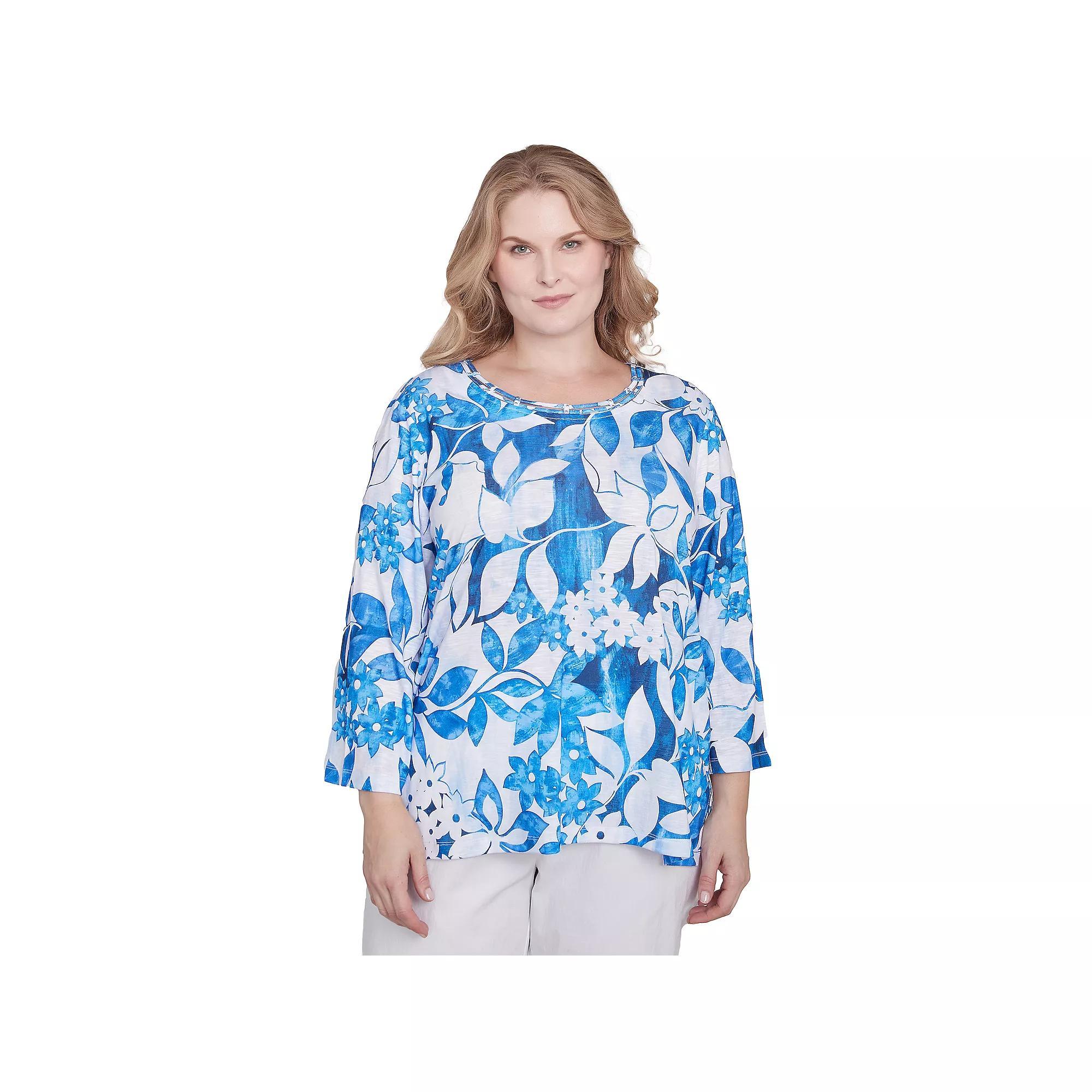 Plus Size Alfred Dunner Monotone Cobalt Floral Top, Women's, Size: 1XL, Blue Product Image