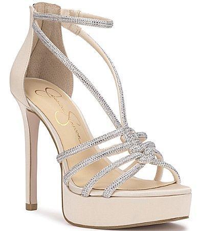 Jessica Simpson Suvrie Suede Rhinestone Strappy Platform Dress Sandals Product Image