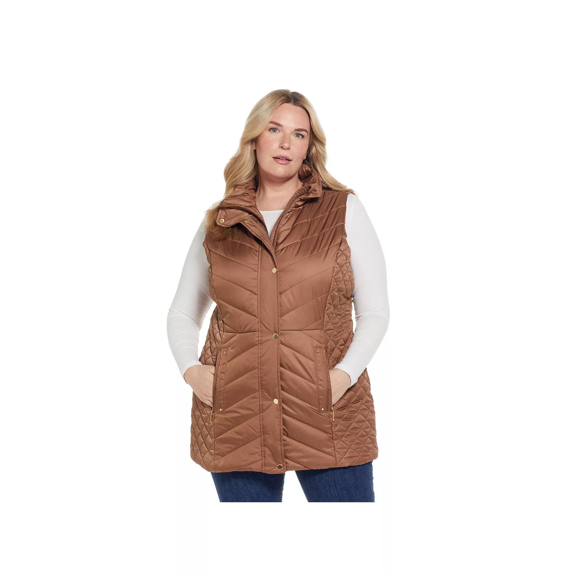Plus Size Weathercast Quilted Long Puffer Vest, Women's, Size: 2XL, Black Product Image