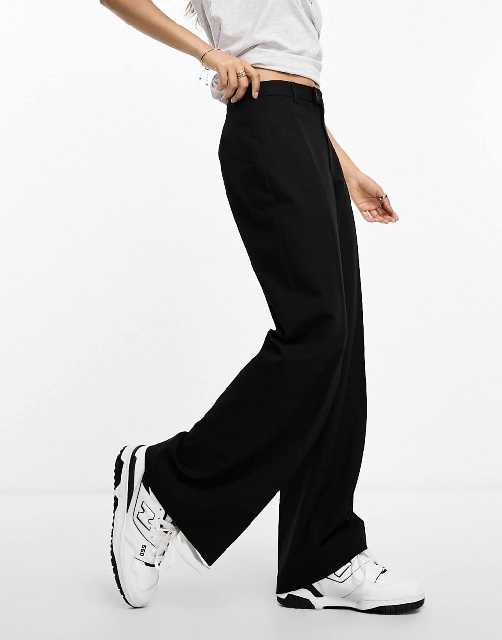 Stradivarius Petite tailored straight pants in black  Product Image