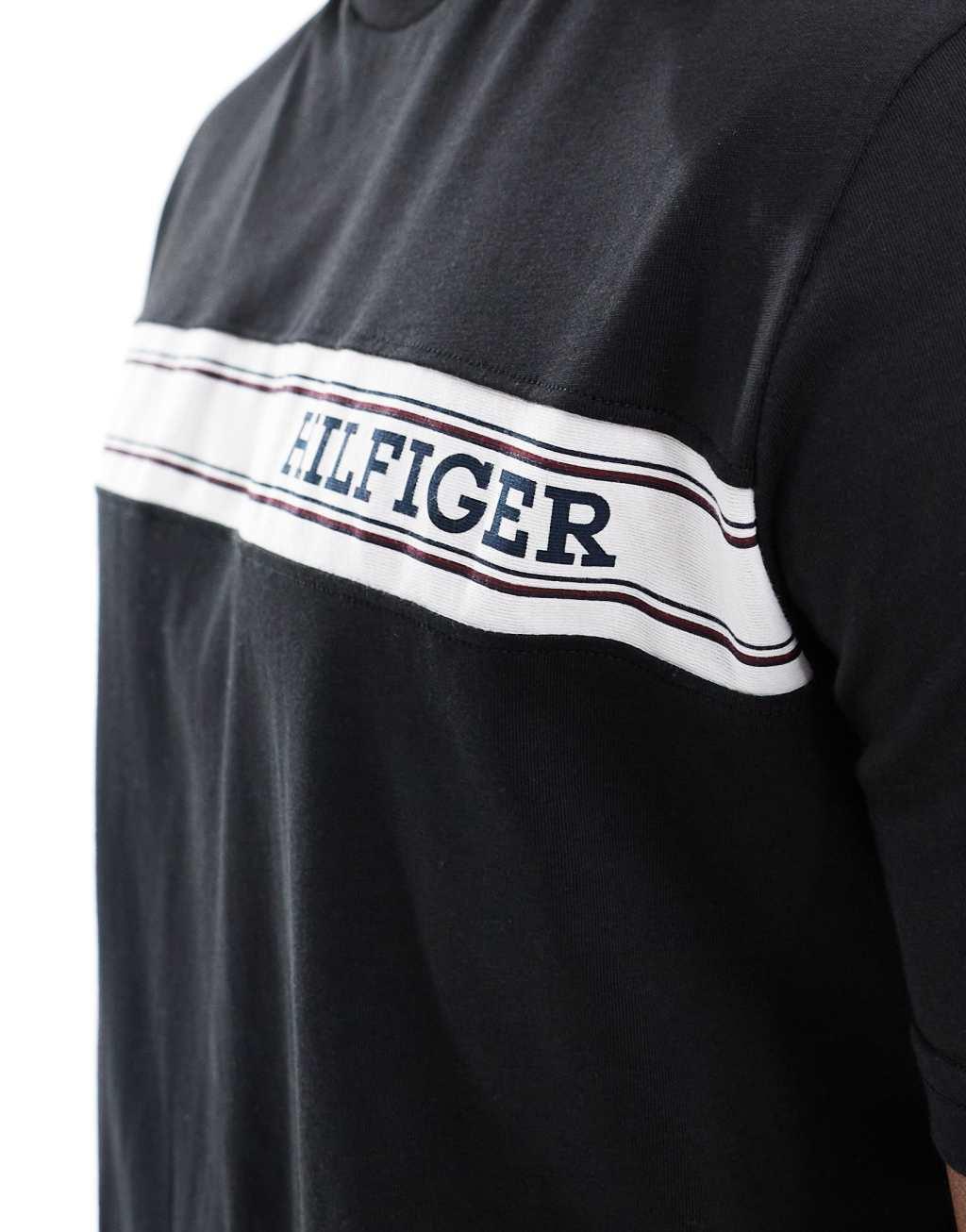 Tommy Hilfiger monotype stripe lounge T-shirt in black Product Image