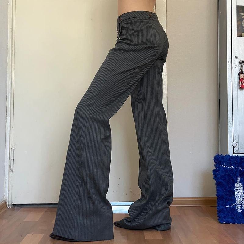 Low Rise Striped Straight-Fit Wide-Leg Pants Product Image