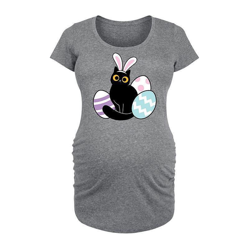 Maternity Black Cat With Easter Eggs Graphic Tee, Womens Grey Gray Product Image