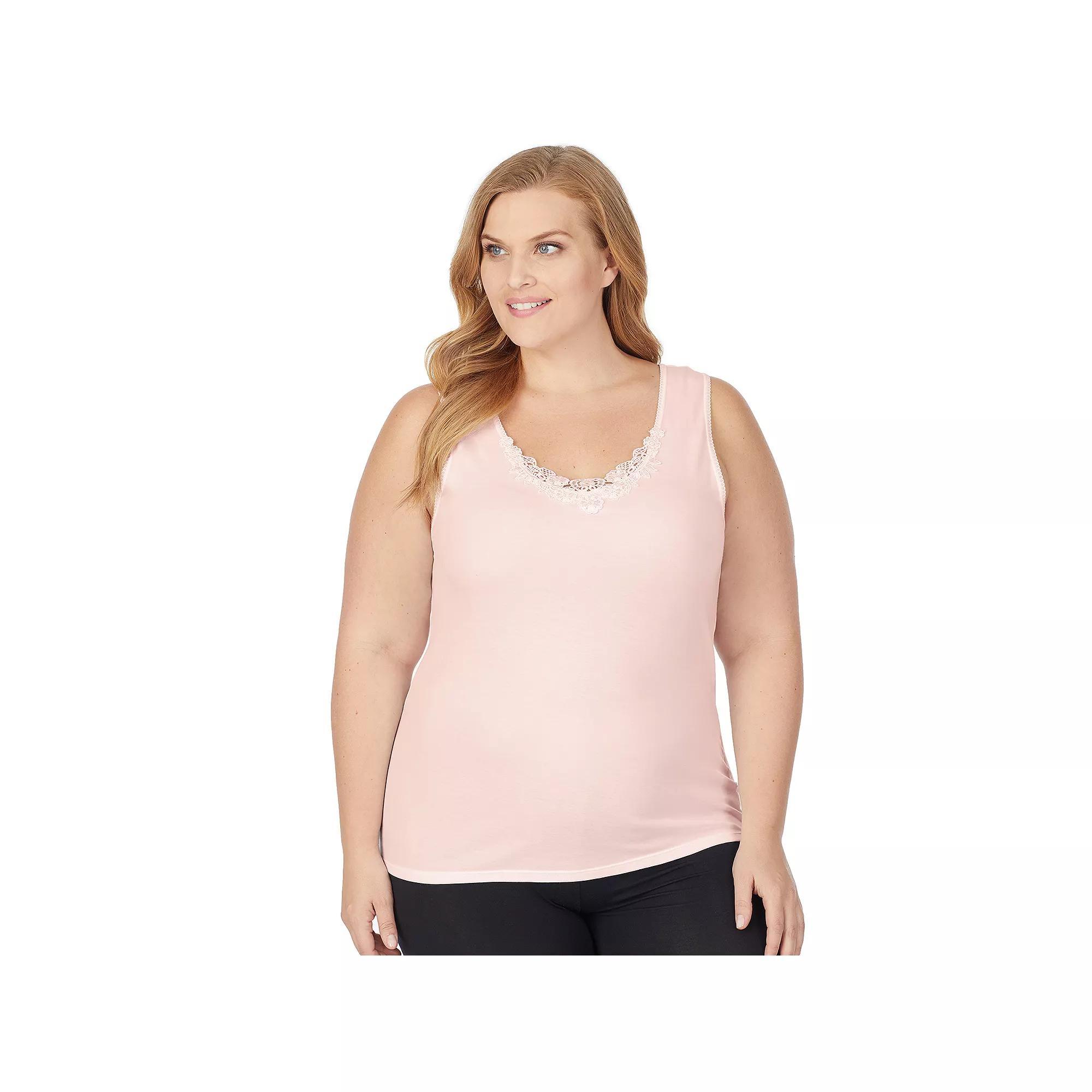 Plus Size Cuddl Duds® SofTech Venice Lace-Trim Tank Top, Women's, Size: 1XL, Pink Product Image