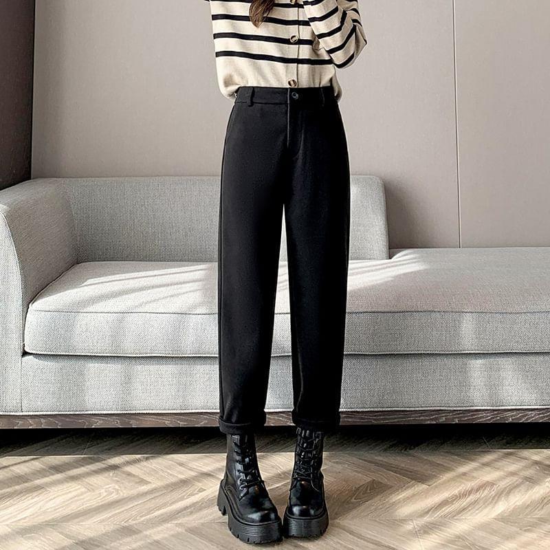 High Rise Plain Cropped Straight Leg Pants Product Image