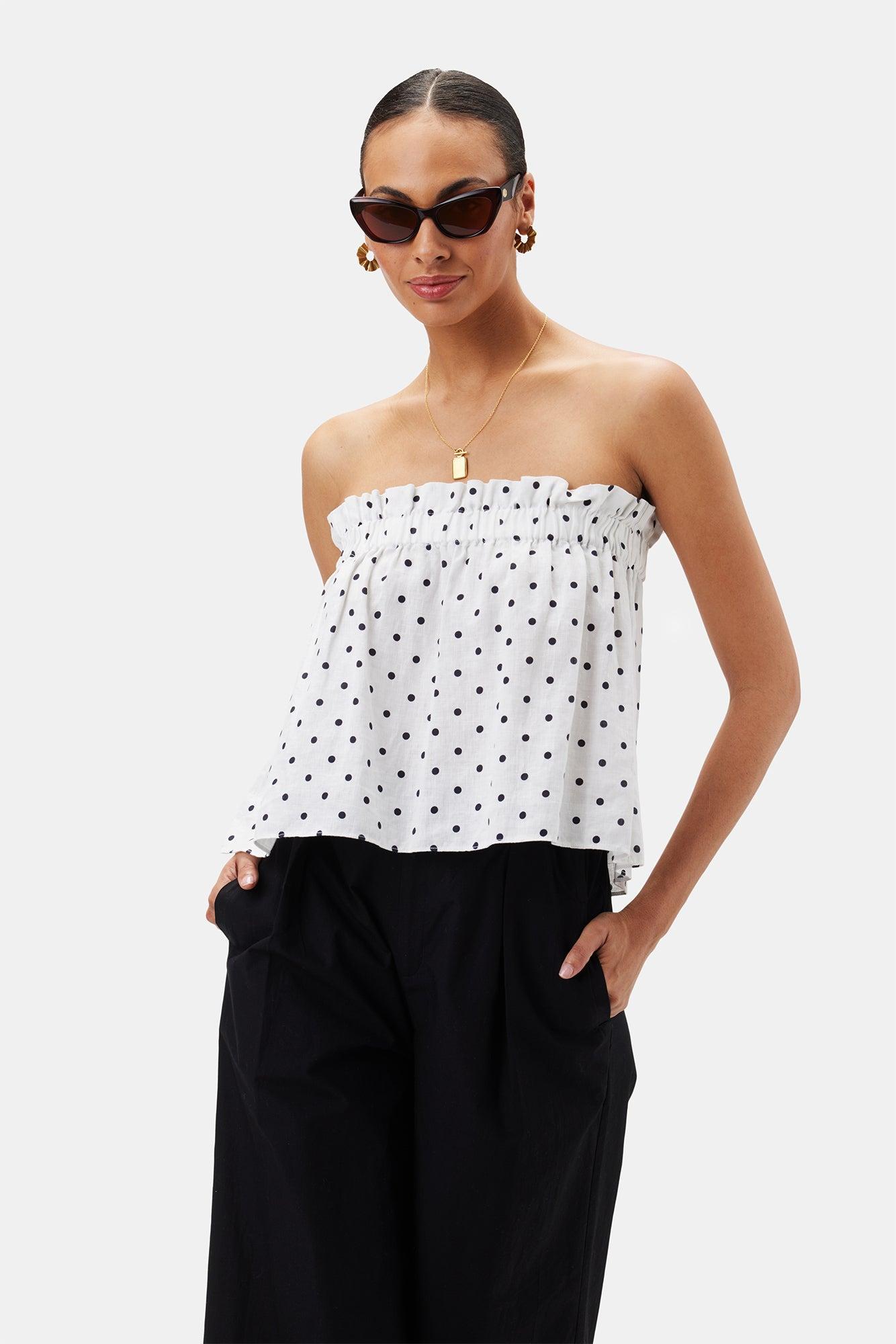 Lilly Pilly Pippa Organic Linen Top - Polka Dots Product Image