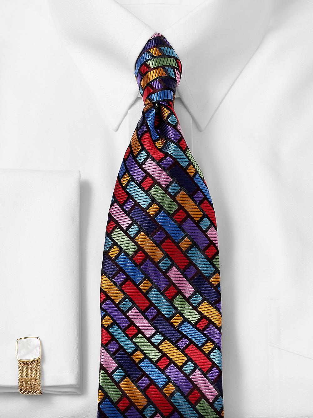 Geometric Woven Silk Tie - Multi Product Image