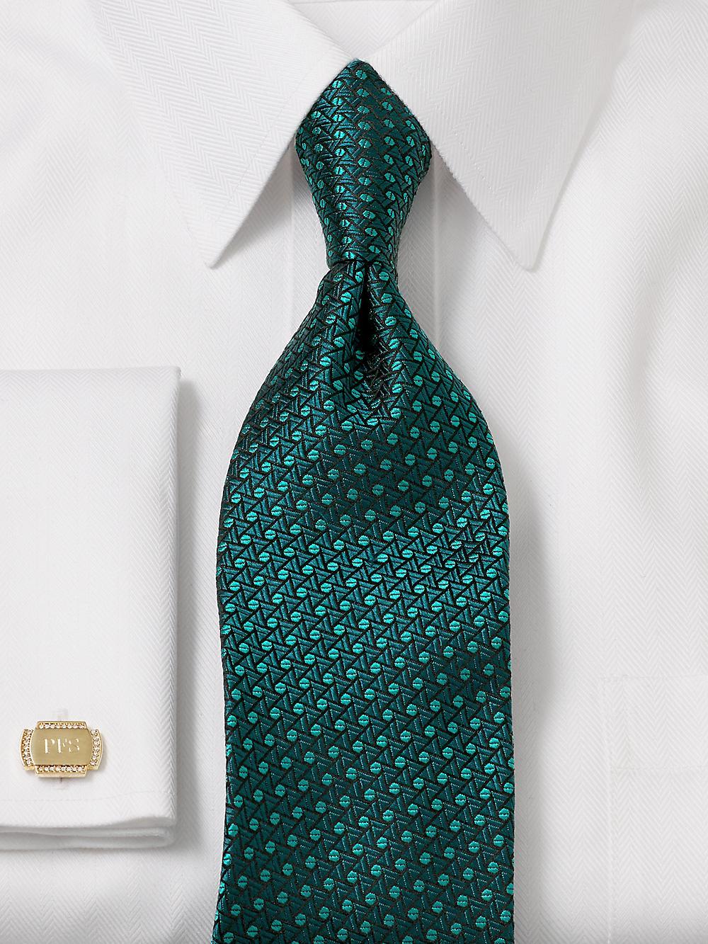 Geometric Woven Silk Tie - Teal Product Image