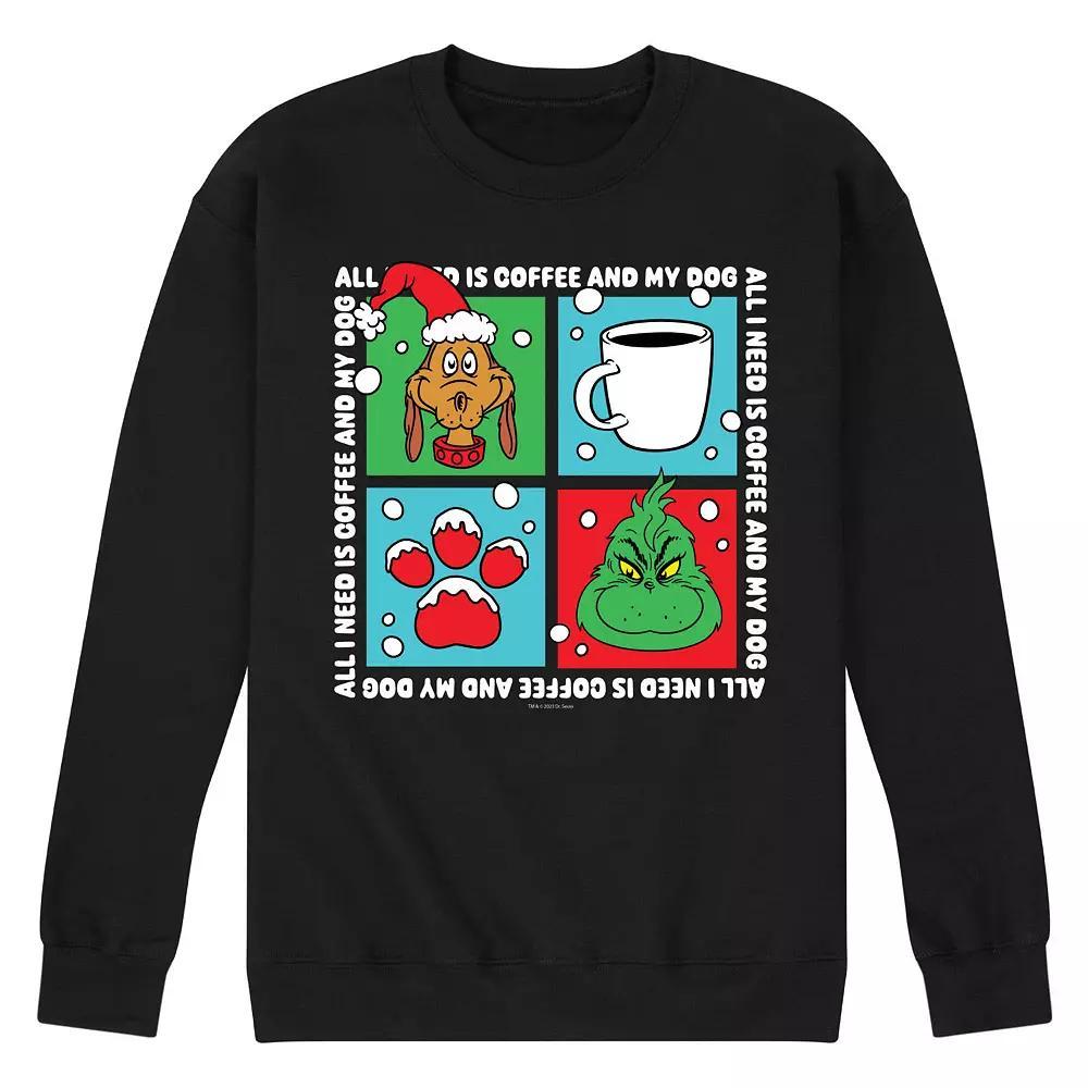 Men's Dr. Seuss The Grinch Coffee And Dog Fleece Sweatshirt,  Product Image