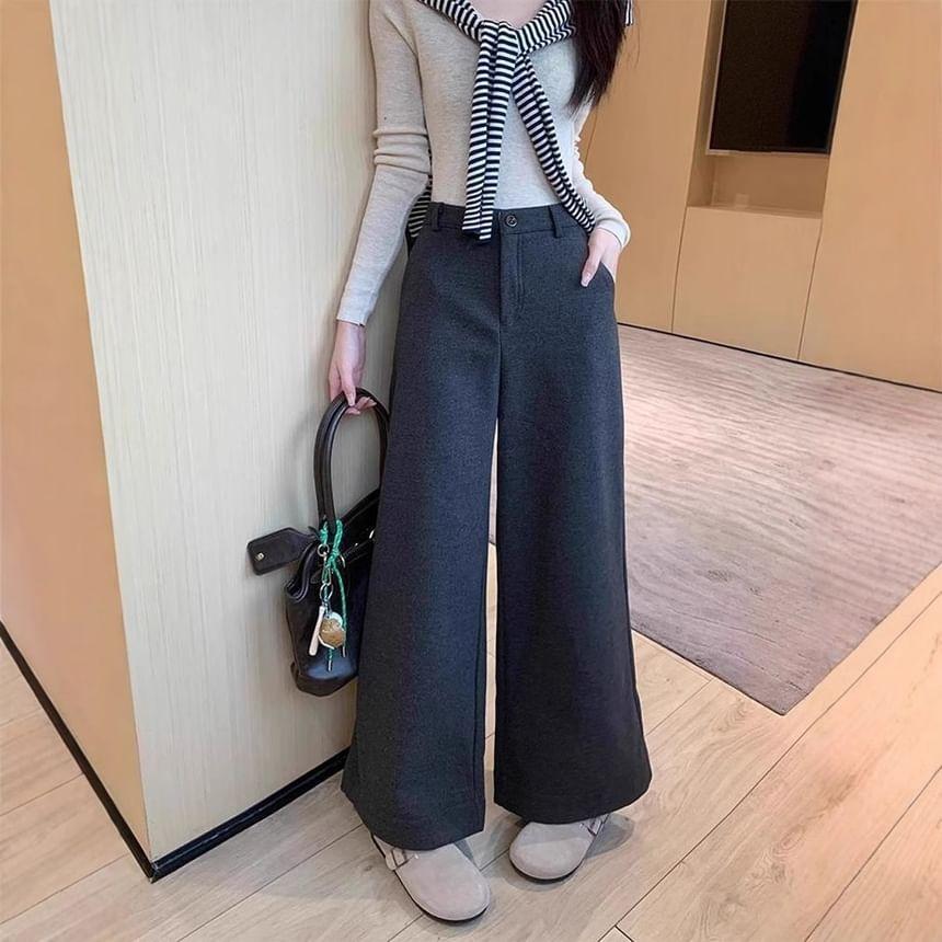 High Rise Plain Wide Leg Pants Product Image