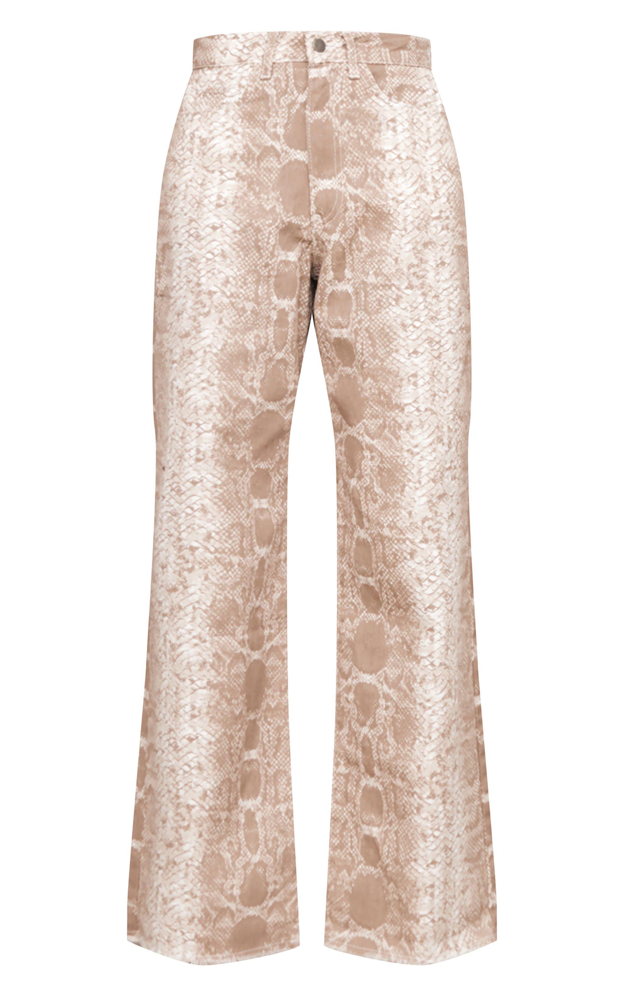 Light Brown Snake Print Wide Leg Jeans Product Image