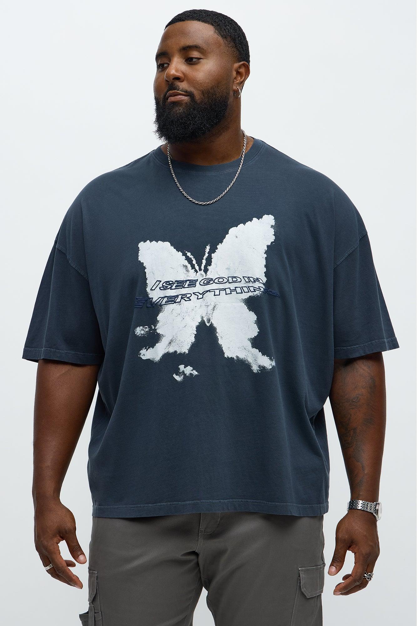 Blessed Butterfly Oversized Short Sleeve Tee - Navy Male Product Image